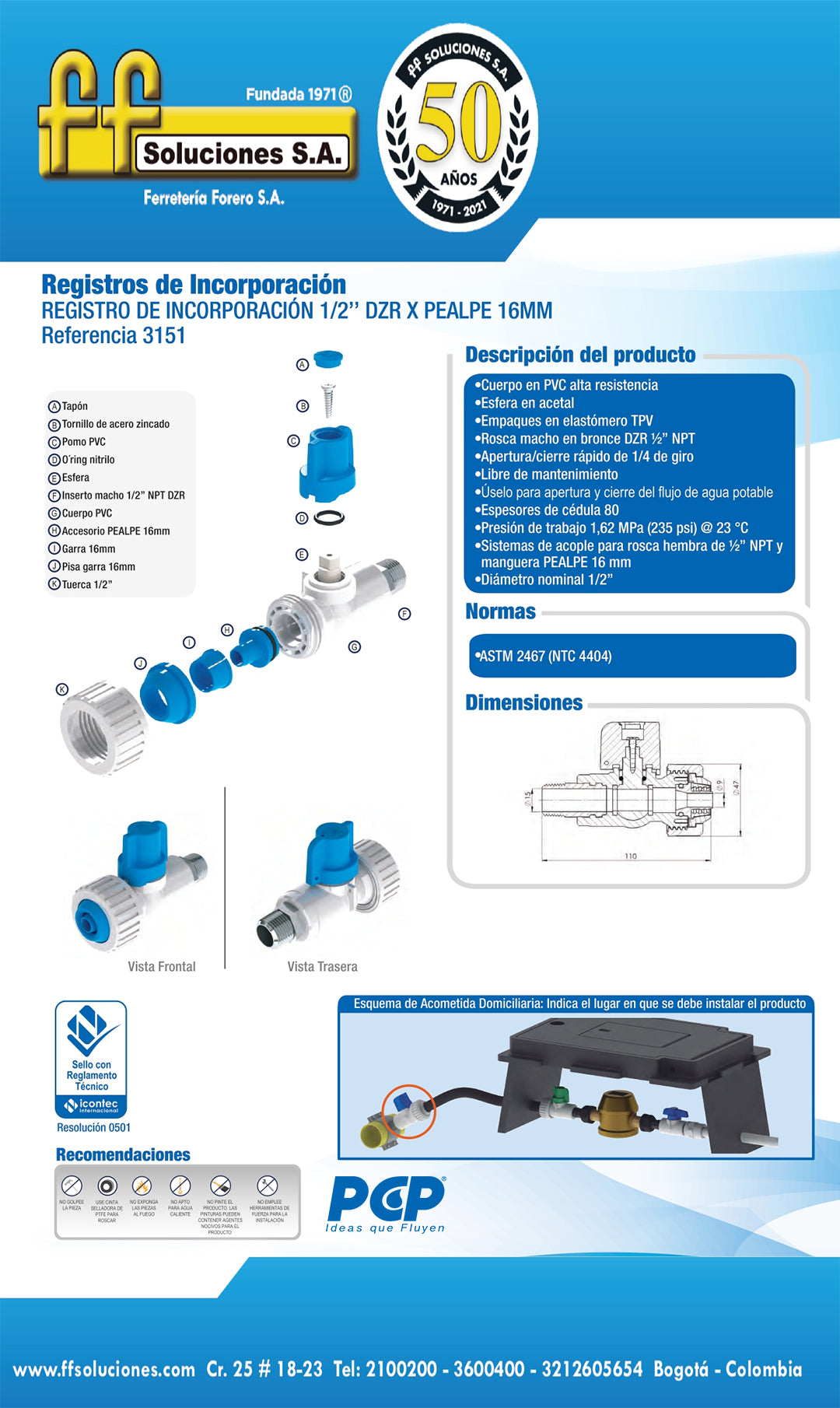 3151 Registro de Incorporacion de 1/2"DZR X PEALPE