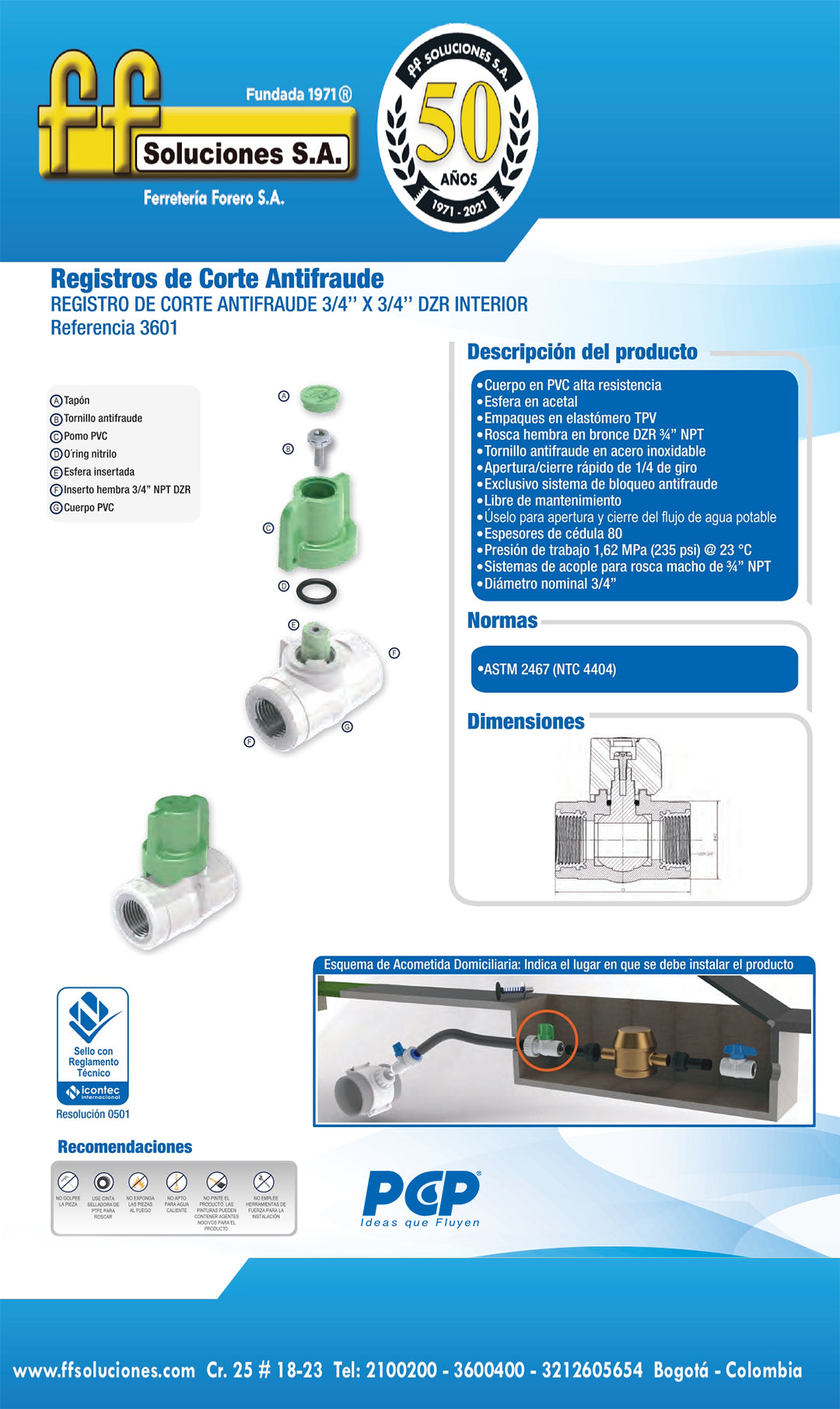 3601 Registro de Corte Antifraude 3/4" X 3/4"DZR interior