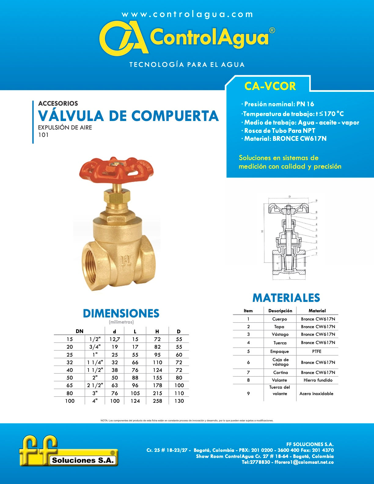 VALVULA COMPUERTA BRONCE